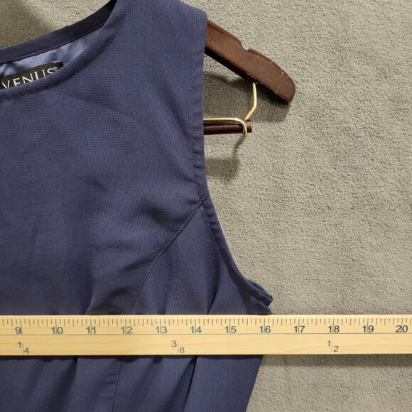 Venus Fit & Flare Sleeveless Dress Womens Size 4 Navy‎ Blue Sheer Lined Back Zip - Picture 4 of 6